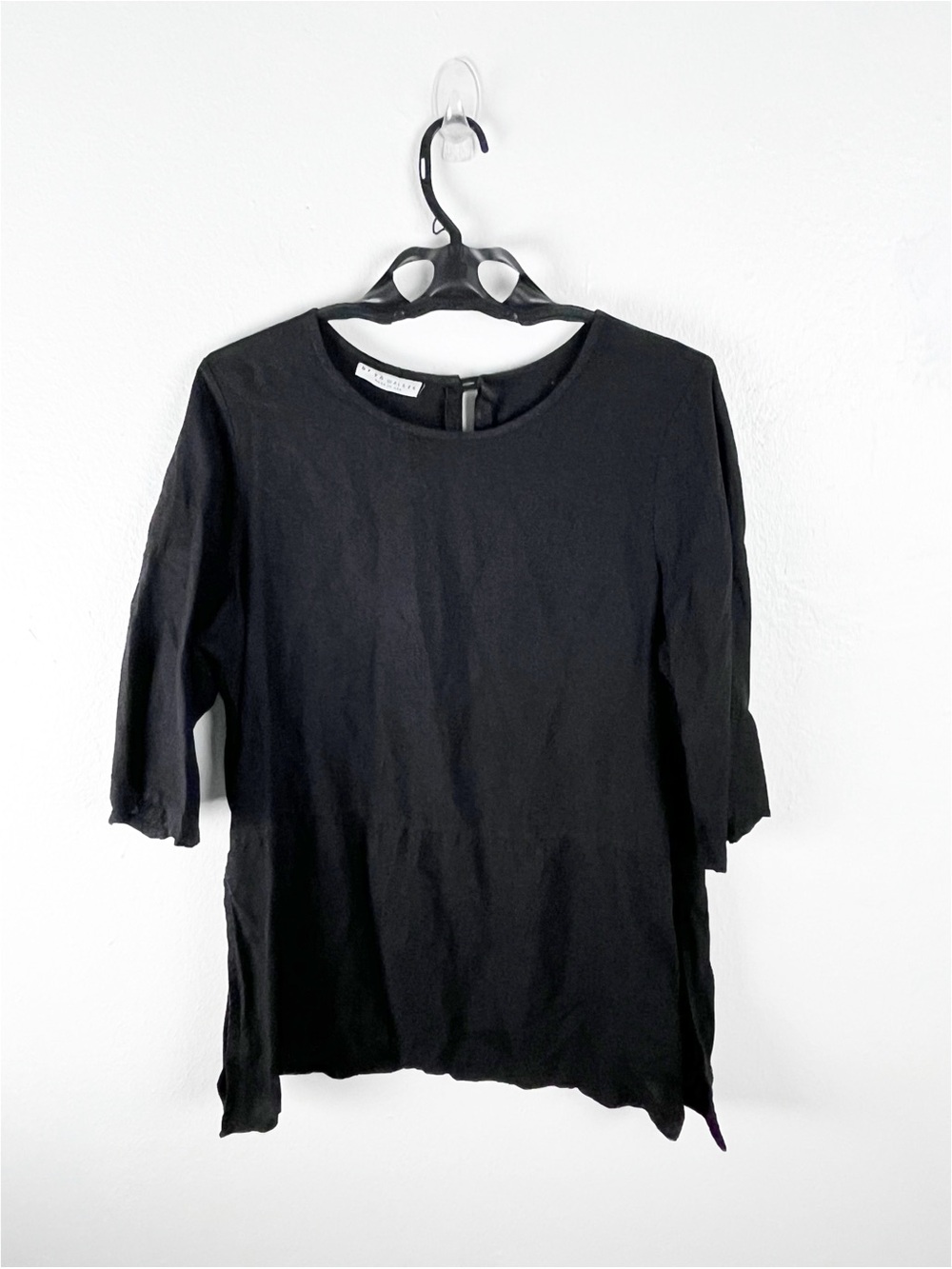 BRYN WALKER 100% Linen Classic Black High Side Splits Tunic Top Size Medium